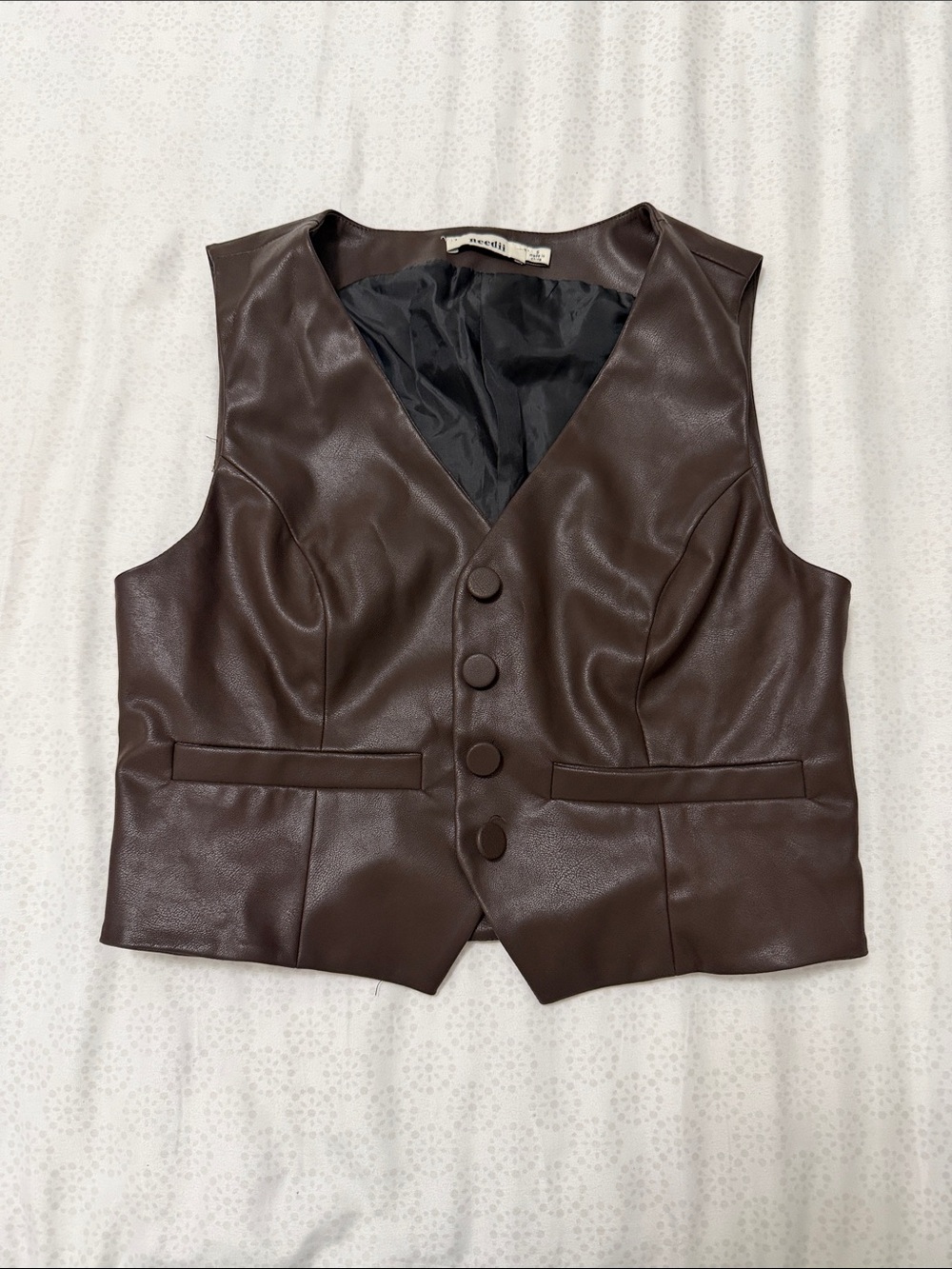Brown Faux Leather Sleeveless Vest